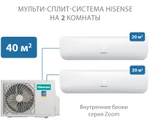 Мульти-сплит-система Hisense 40 м² на 2 комнаты 20+20 Zoom
