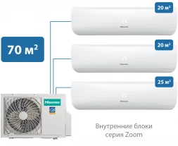 Мульти-сплит-система Hisense 70 м² на 3 комнаты 20+20+25 Zoom