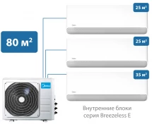 Мульти сплит-система Midea 80 м² на 3 комнаты 25+25+35 Breezeless E